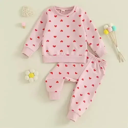 Nokpsedcb Baby Boy Girl Cute Letter Embroidery Long Sleeve Sweatshirt and Elastic Long Pants Toddler Valentine Outfits - 3