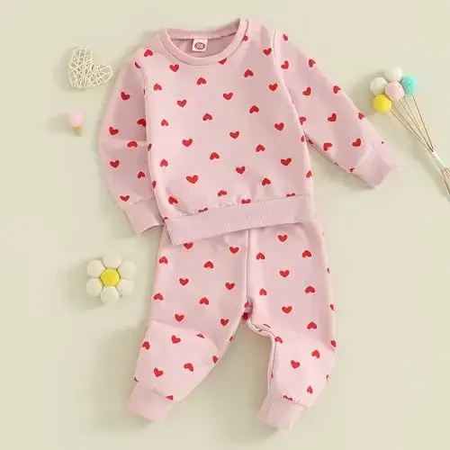 Nokpsedcb Baby Boy Girl Cute Letter Embroidery Long Sleeve Sweatshirt and Elastic Long Pants Toddler Valentine Outfits - 4