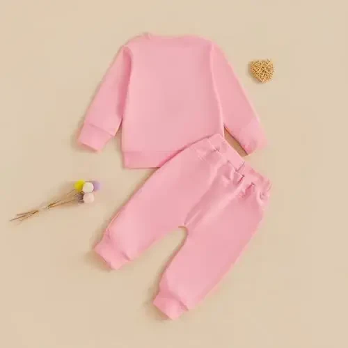 Nokpsedcb Baby Boy Girl Cute Letter Embroidery Long Sleeve Sweatshirt and Elastic Long Pants Toddler Valentine Outfits - 4