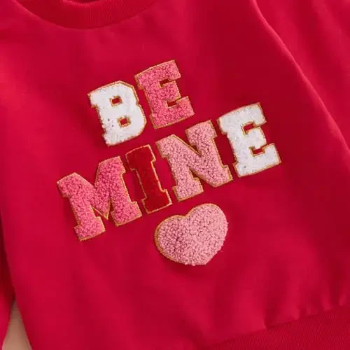 Nokpsedcb Baby Boy Girl Cute Letter Embroidery Long Sleeve Sweatshirt and Elastic Long Pants Toddler Valentine Outfits - 6