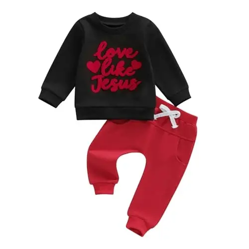 Nokpsedcb Baby Boy Girl Cute Letter Embroidery Long Sleeve Sweatshirt and Elastic Long Pants Toddler Valentine Outfits 
