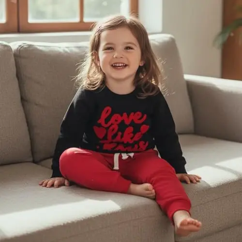 Nokpsedcb Baby Boy Girl Cute Letter Embroidery Long Sleeve Sweatshirt and Elastic Long Pants Toddler Valentine Outfits - 4