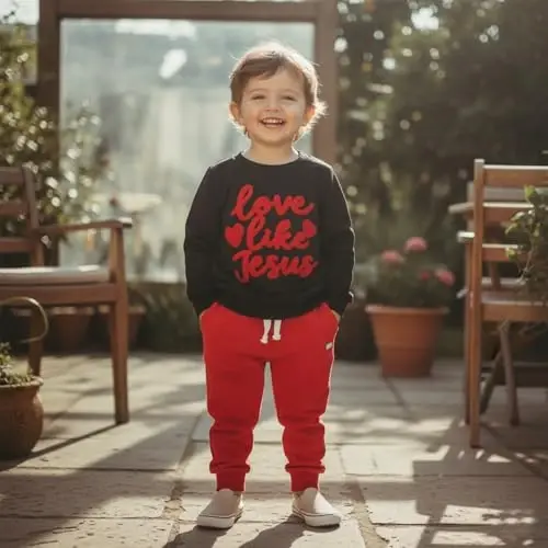 Nokpsedcb Baby Boy Girl Cute Letter Embroidery Long Sleeve Sweatshirt and Elastic Long Pants Toddler Valentine Outfits - 5