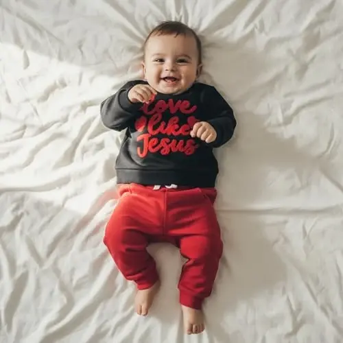 Nokpsedcb Baby Boy Girl Cute Letter Embroidery Long Sleeve Sweatshirt and Elastic Long Pants Toddler Valentine Outfits - 6