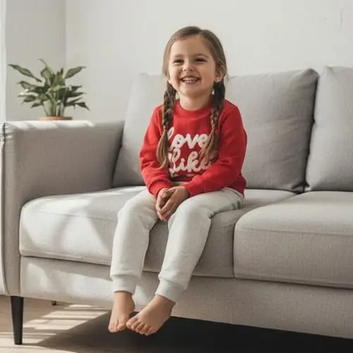 Nokpsedcb Baby Boy Girl Cute Letter Embroidery Long Sleeve Sweatshirt and Elastic Long Pants Toddler Valentine Outfits - 2