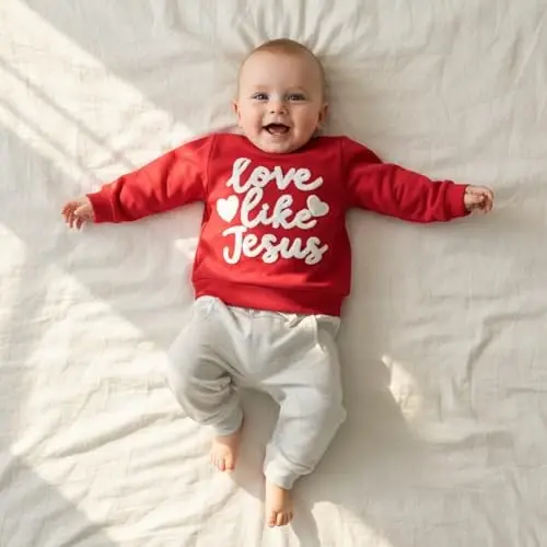 Nokpsedcb Baby Boy Girl Cute Letter Embroidery Long Sleeve Sweatshirt and Elastic Long Pants Toddler Valentine Outfits - 3