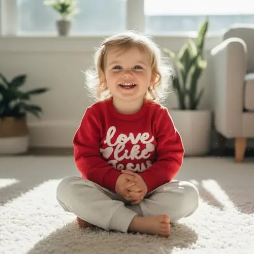 Nokpsedcb Baby Boy Girl Cute Letter Embroidery Long Sleeve Sweatshirt and Elastic Long Pants Toddler Valentine Outfits - 5