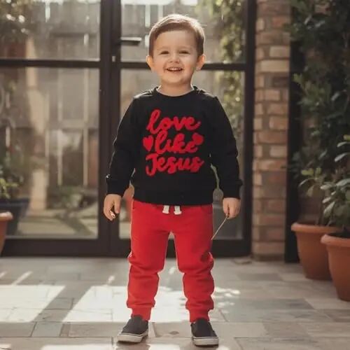 Nokpsedcb Baby Boy Girl Cute Letter Embroidery Long Sleeve Sweatshirt and Elastic Long Pants Toddler Valentine Outfits - NOKPSEDCB (1)
