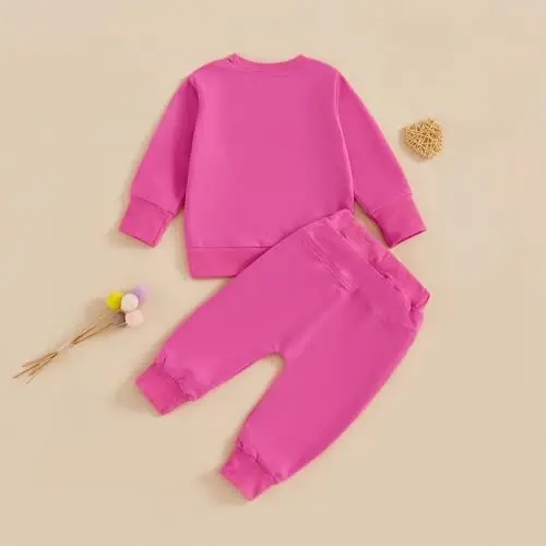 Nokpsedcb Baby Boy Girl Cute Letter Embroidery Long Sleeve Sweatshirt and Elastic Long Pants Toddler Valentine Outfits - 4
