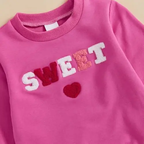 Nokpsedcb Baby Boy Girl Cute Letter Embroidery Long Sleeve Sweatshirt and Elastic Long Pants Toddler Valentine Outfits - 5