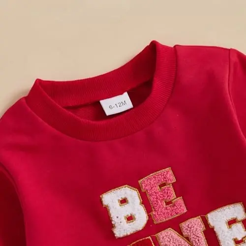 Nokpsedcb Baby Boy Girl Cute Letter Embroidery Long Sleeve Sweatshirt and Elastic Long Pants Toddler Valentine Outfits - 5