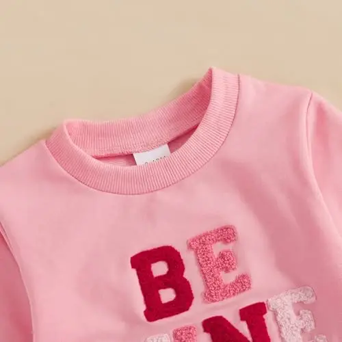 Nokpsedcb Baby Boy Girl Cute Letter Embroidery Long Sleeve Sweatshirt and Elastic Long Pants Toddler Valentine Outfits - 5
