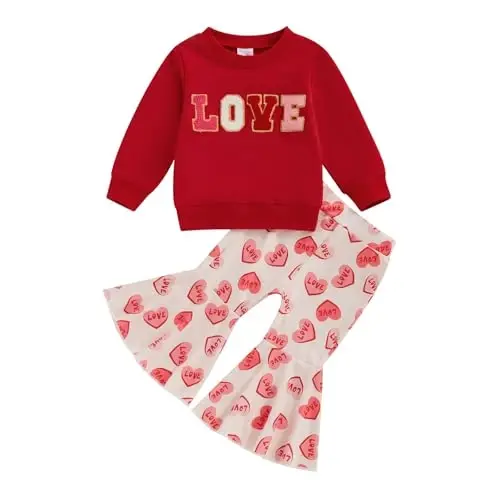 Nokpsedcb Baby Boy Girl Cute Letter Embroidery Long Sleeve Sweatshirt and Elastic Long Pants Toddler Valentine Outfits - NOKPSEDCB