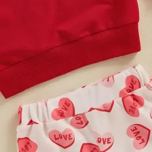 Nokpsedcb Baby Boy Girl Cute Letter Embroidery Long Sleeve Sweatshirt and Elastic Long Pants Toddler Valentine Outfits - 6