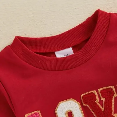 Nokpsedcb Baby Boy Girl Cute Letter Embroidery Long Sleeve Sweatshirt and Elastic Long Pants Toddler Valentine Outfits - 5