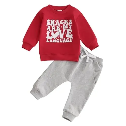 Nokpsedcb Baby Boy Girl Cute Letter Embroidery Long Sleeve Sweatshirt and Elastic Long Pants Toddler Valentine Outfits - NOKPSEDCB