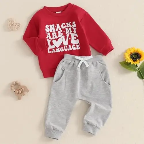Nokpsedcb Baby Boy Girl Cute Letter Embroidery Long Sleeve Sweatshirt and Elastic Long Pants Toddler Valentine Outfits - 3