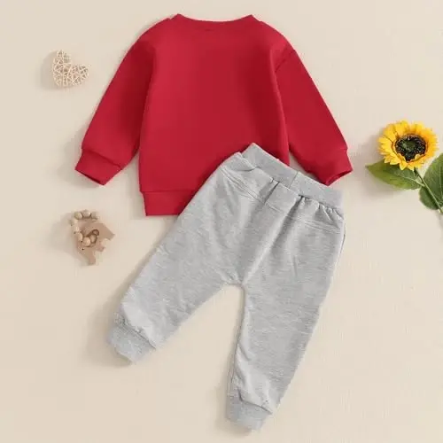 Nokpsedcb Baby Boy Girl Cute Letter Embroidery Long Sleeve Sweatshirt and Elastic Long Pants Toddler Valentine Outfits - 4