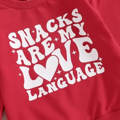 Nokpsedcb Baby Boy Girl Cute Letter Embroidery Long Sleeve Sweatshirt and Elastic Long Pants Toddler Valentine Outfits - 7