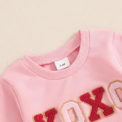 Nokpsedcb Baby Boy Girl Cute Letter Embroidery Long Sleeve Sweatshirt and Elastic Long Pants Toddler Valentine Outfits - 5