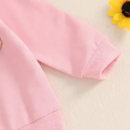 Nokpsedcb Baby Boy Girl Cute Letter Embroidery Long Sleeve Sweatshirt and Elastic Long Pants Toddler Valentine Outfits - 7