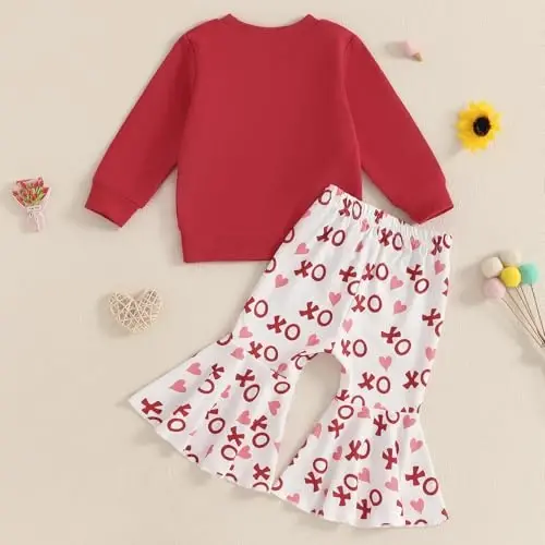 Nokpsedcb Baby Boy Girl Cute Letter Embroidery Long Sleeve Sweatshirt and Elastic Long Pants Toddler Valentine Outfits - 4