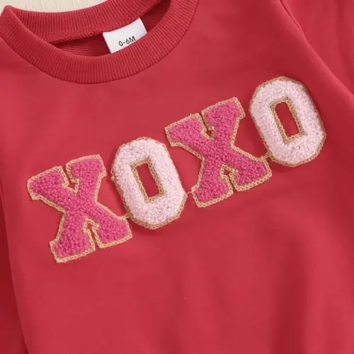 Nokpsedcb Baby Boy Girl Cute Letter Embroidery Long Sleeve Sweatshirt and Elastic Long Pants Toddler Valentine Outfits - 6