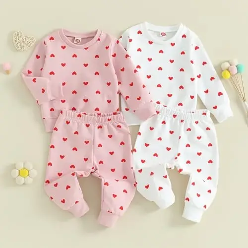 Nokpsedcb Baby Boy Girl Cute Letter Embroidery Long Sleeve Sweatshirt and Elastic Long Pants Toddler Valentine Outfits - NOKPSEDCB (1)
