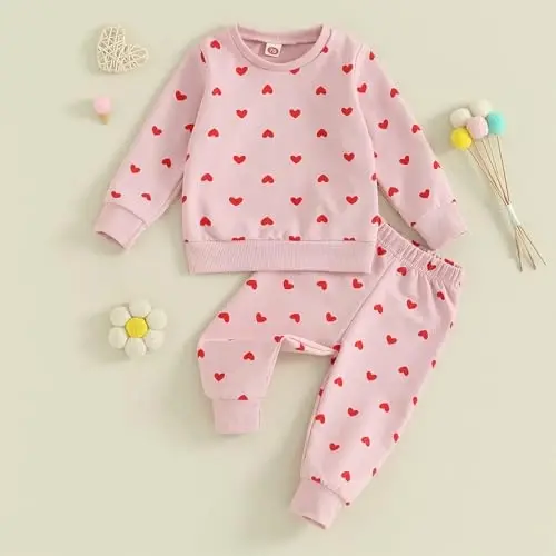 Nokpsedcb Baby Boy Girl Cute Letter Embroidery Long Sleeve Sweatshirt and Elastic Long Pants Toddler Valentine Outfits - 3