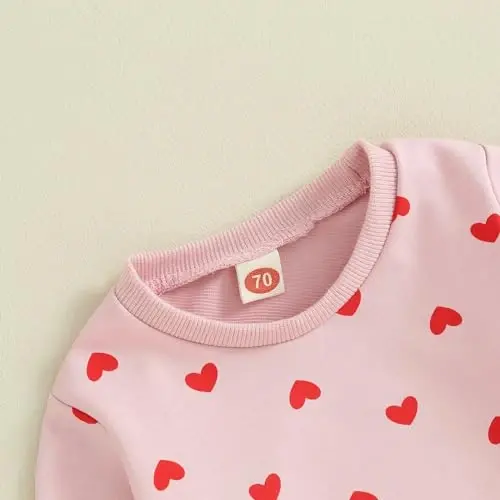 Nokpsedcb Baby Boy Girl Cute Letter Embroidery Long Sleeve Sweatshirt and Elastic Long Pants Toddler Valentine Outfits - 6