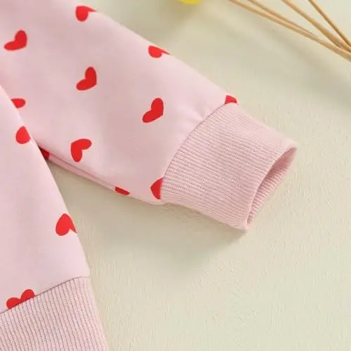 Nokpsedcb Baby Boy Girl Cute Letter Embroidery Long Sleeve Sweatshirt and Elastic Long Pants Toddler Valentine Outfits - 7