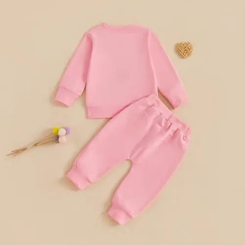 Nokpsedcb Baby Boy Girl Cute Letter Embroidery Long Sleeve Sweatshirt and Elastic Long Pants Toddler Valentine Outfits - 4