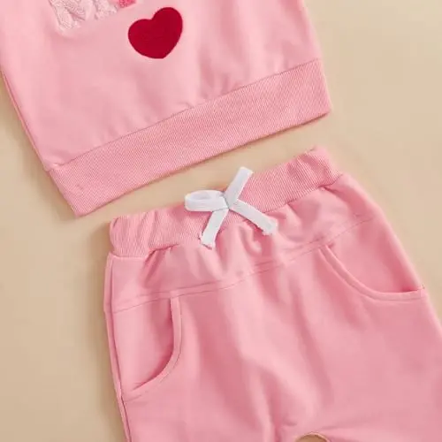 Nokpsedcb Baby Boy Girl Cute Letter Embroidery Long Sleeve Sweatshirt and Elastic Long Pants Toddler Valentine Outfits - 6
