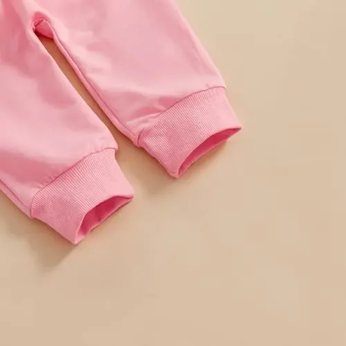 Nokpsedcb Baby Boy Girl Cute Letter Embroidery Long Sleeve Sweatshirt and Elastic Long Pants Toddler Valentine Outfits - 7