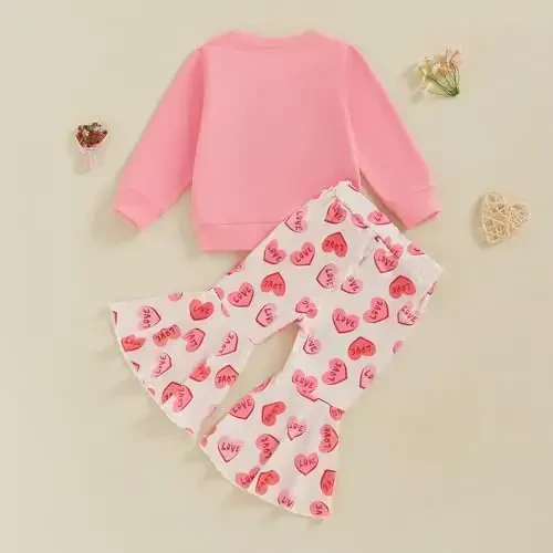 Nokpsedcb Baby Boy Girl Cute Letter Embroidery Long Sleeve Sweatshirt and Elastic Long Pants Toddler Valentine Outfits - 4