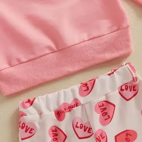 Nokpsedcb Baby Boy Girl Cute Letter Embroidery Long Sleeve Sweatshirt and Elastic Long Pants Toddler Valentine Outfits - 6