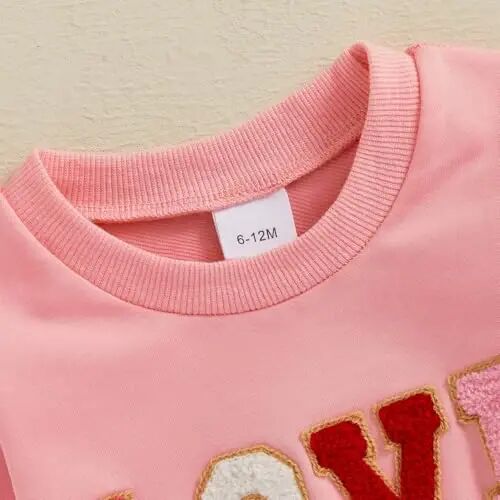 Nokpsedcb Baby Boy Girl Cute Letter Embroidery Long Sleeve Sweatshirt and Elastic Long Pants Toddler Valentine Outfits - 5