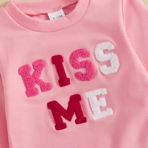 Nokpsedcb Baby Boy Girl Cute Letter Embroidery Long Sleeve Sweatshirt and Elastic Long Pants Toddler Valentine Outfits - 5