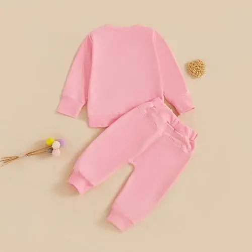 Nokpsedcb Baby Boy Girl Cute Letter Embroidery Long Sleeve Sweatshirt and Elastic Long Pants Toddler Valentine Outfits - 4