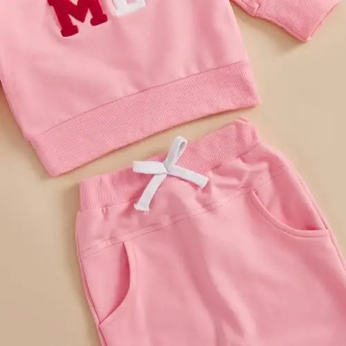Nokpsedcb Baby Boy Girl Cute Letter Embroidery Long Sleeve Sweatshirt and Elastic Long Pants Toddler Valentine Outfits - 6