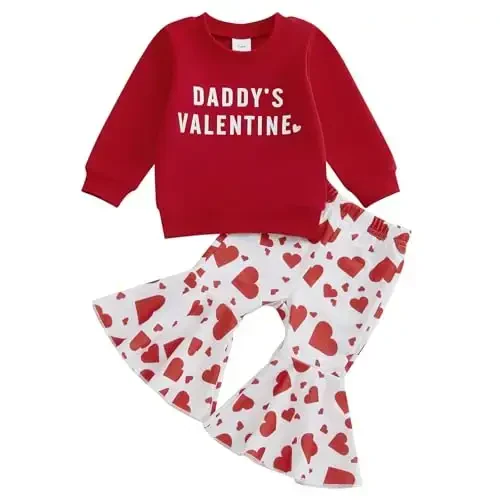 Nokpsedcb Baby Boy Girl Cute Letter Embroidery Long Sleeve Sweatshirt and Elastic Long Pants Toddler Valentine Outfits 