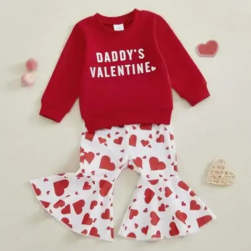 Nokpsedcb Baby Boy Girl Cute Letter Embroidery Long Sleeve Sweatshirt and Elastic Long Pants Toddler Valentine Outfits - 3