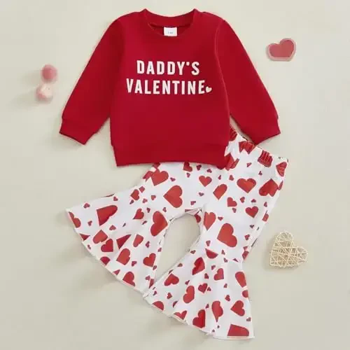 Nokpsedcb Baby Boy Girl Cute Letter Embroidery Long Sleeve Sweatshirt and Elastic Long Pants Toddler Valentine Outfits - 2