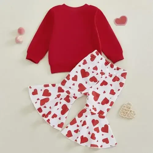 Nokpsedcb Baby Boy Girl Cute Letter Embroidery Long Sleeve Sweatshirt and Elastic Long Pants Toddler Valentine Outfits - 4