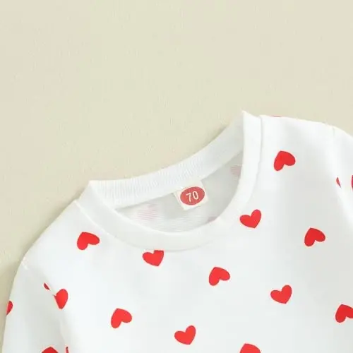 Nokpsedcb Baby Boy Girl Cute Letter Embroidery Long Sleeve Sweatshirt and Elastic Long Pants Toddler Valentine Outfits - 6