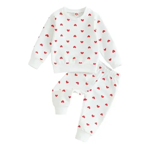Nokpsedcb Baby Boy Girl Cute Letter Embroidery Long Sleeve Sweatshirt and Elastic Long Pants Toddler Valentine Outfits 