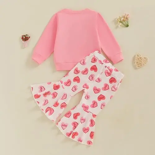 Nokpsedcb Baby Boy Girl Cute Letter Embroidery Long Sleeve Sweatshirt and Elastic Long Pants Toddler Valentine Outfits - 4