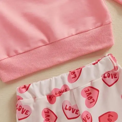 Nokpsedcb Baby Boy Girl Cute Letter Embroidery Long Sleeve Sweatshirt and Elastic Long Pants Toddler Valentine Outfits - 6