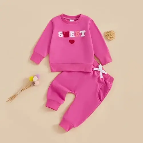 Nokpsedcb Chaqaloq o'g'il qiz yoqimli harflar kashtasi uzun yengli sviter va elastik uzun shimlar Toddler Valentine kiyimlari - 2