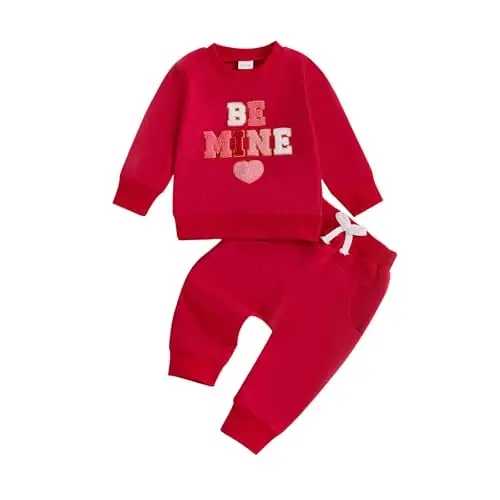 Nokpsedcb Baby Boy Girl Cute Letter Embroidery Long Sleeve Sweatshirt and Elastic Long Pants Toddler Valentine Outfits - 1